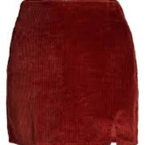 NWT BP Nordstrom Corduroy Notched Hem Mini Skirt in Red Fire, Large